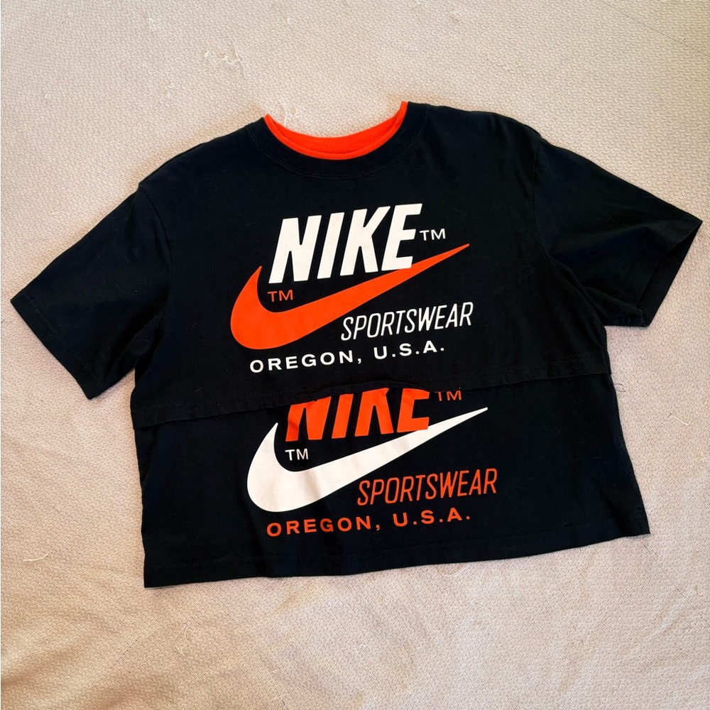 Nike Black and Orange Sportswear T-Shirt